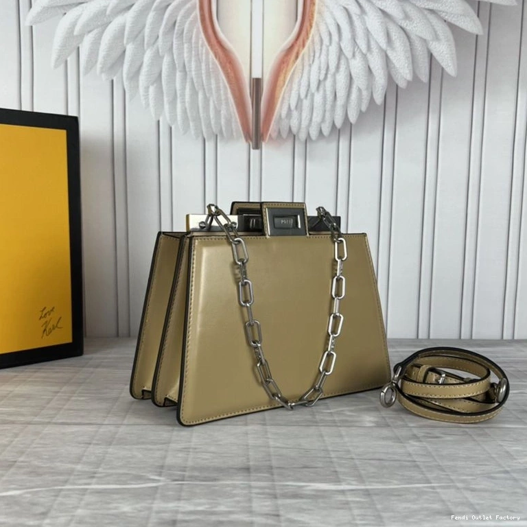 HOT Mini Peekaboo Cut Bag Khaki Leather Fendi In Calf 0710